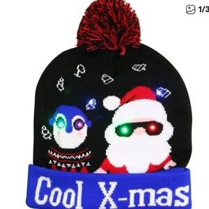 LED Christmas Knitted Hat Light Up Beanie Cap Novelty LED Winter Snow Funny Hat